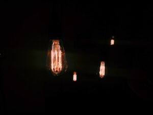 Old school bulbs in the dark.